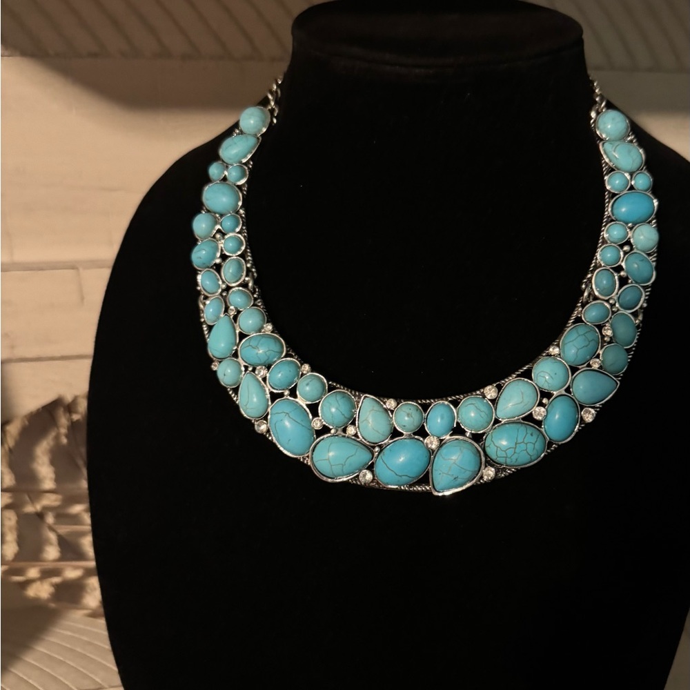 New Lab Created Turquoise Statement Necklace - image 1